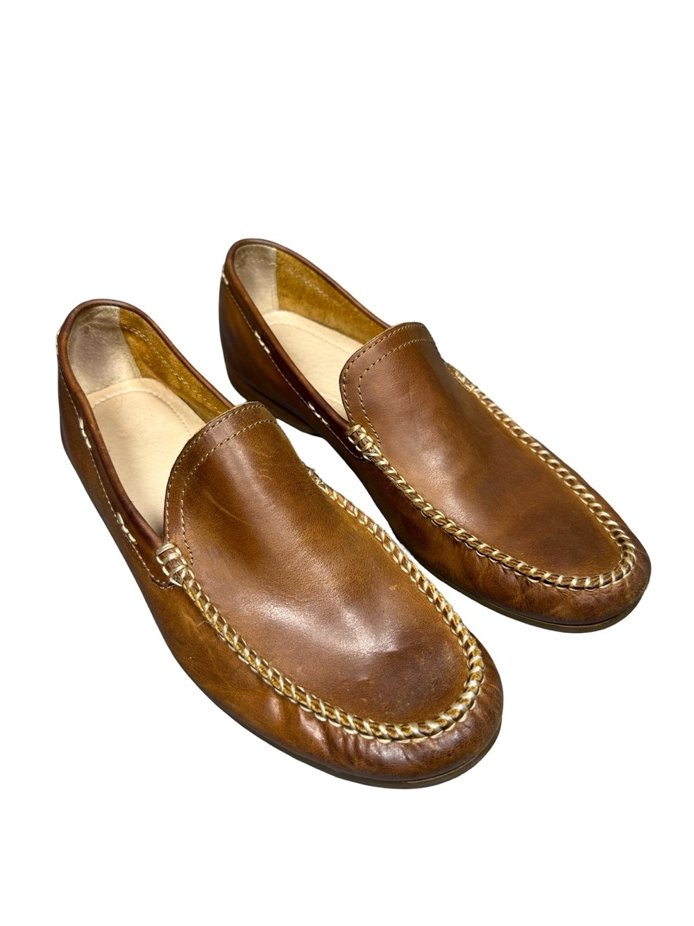 Frye Lewis Venetian Mens 9 Tan Brown Leather Loafers Moc Toe Slip On 3480257